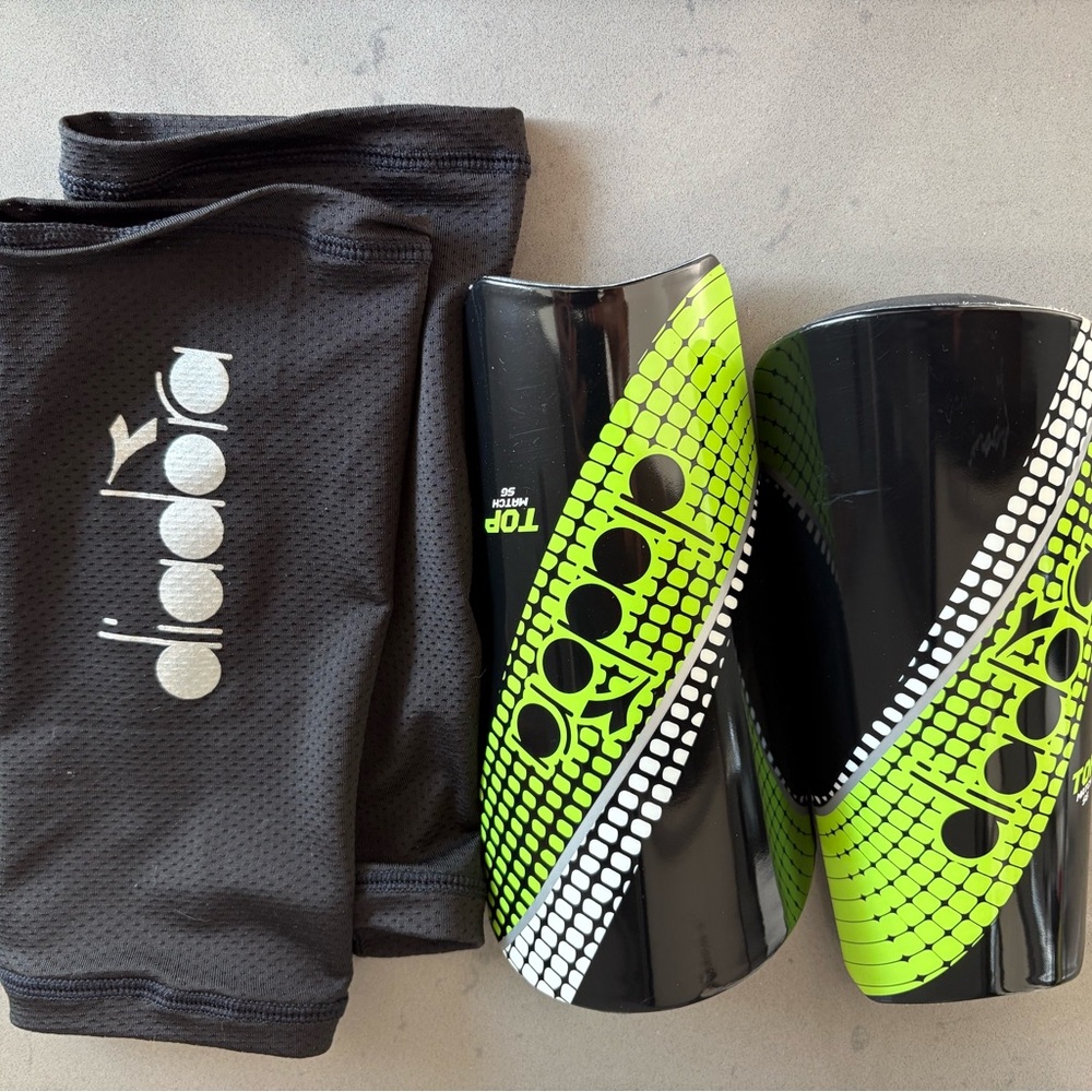 DIADORA Black and Neon Green Shin Guards